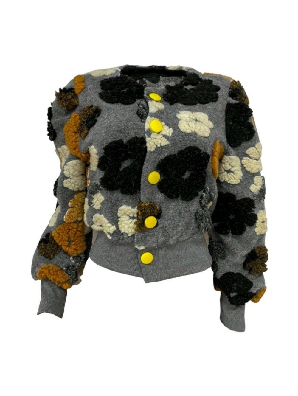 Gray Textured Floral Knit Cardigan